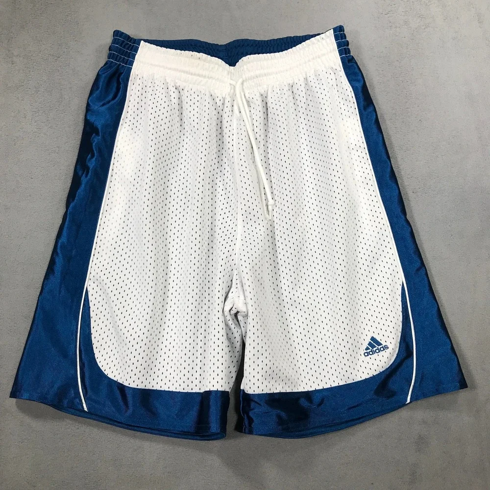 Adidas Reversible Basketball Shorts Mens Medium Blue White Mesh Athletic Gym